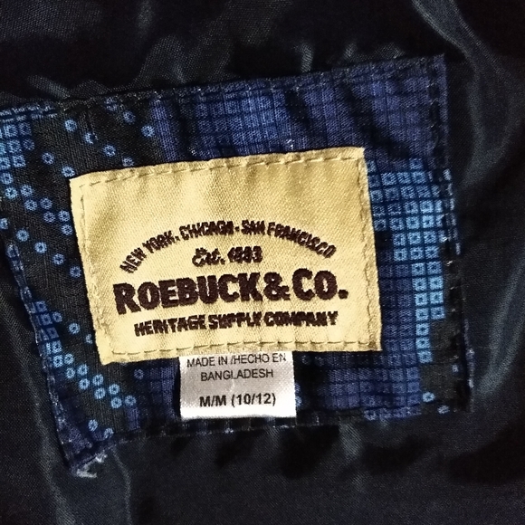 Roebuck & Co, Hooded Puffer Jacket, SIZE: M/M 10/12, blue + black - Picture 5 of 11